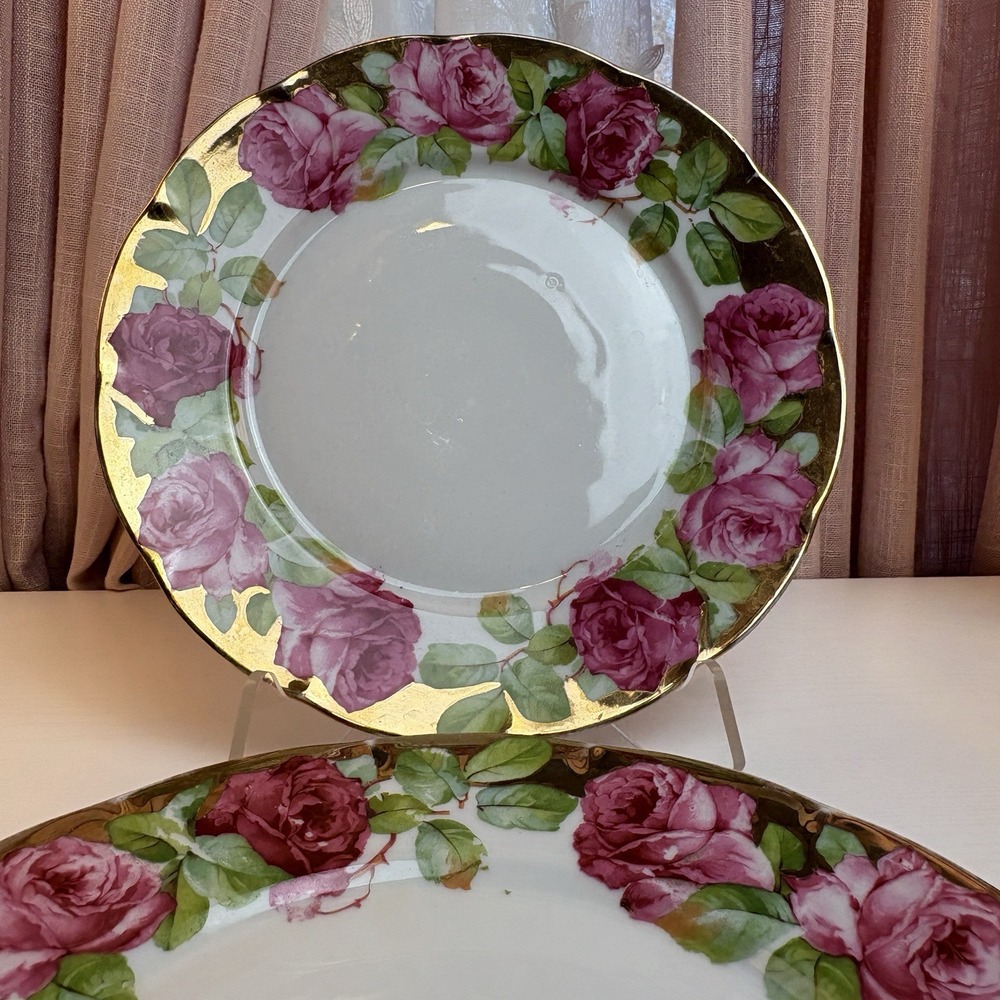 Victoria Austria English Rose And Gold Banded Border 10" Dinner Plates (2) - Picture 2 of 12